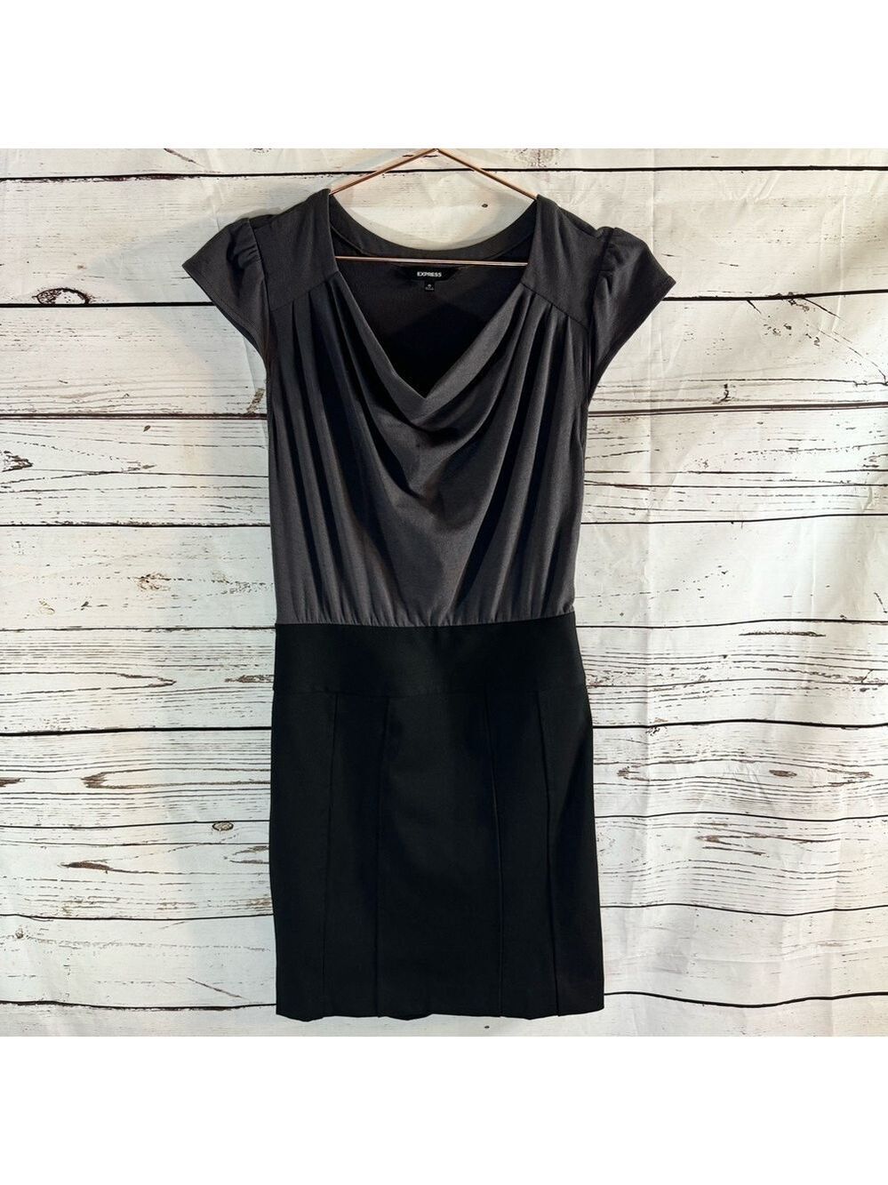 Express Draped Neck Two Tone Dress Black/Gray Size 0